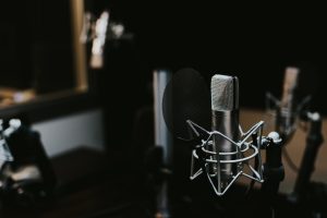 microphone in soundproof recording studio 